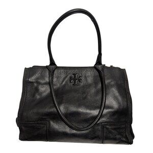 Tory Burch Black Pebbled Leather Ella Large Tote Bag Double Handles Zip Closure